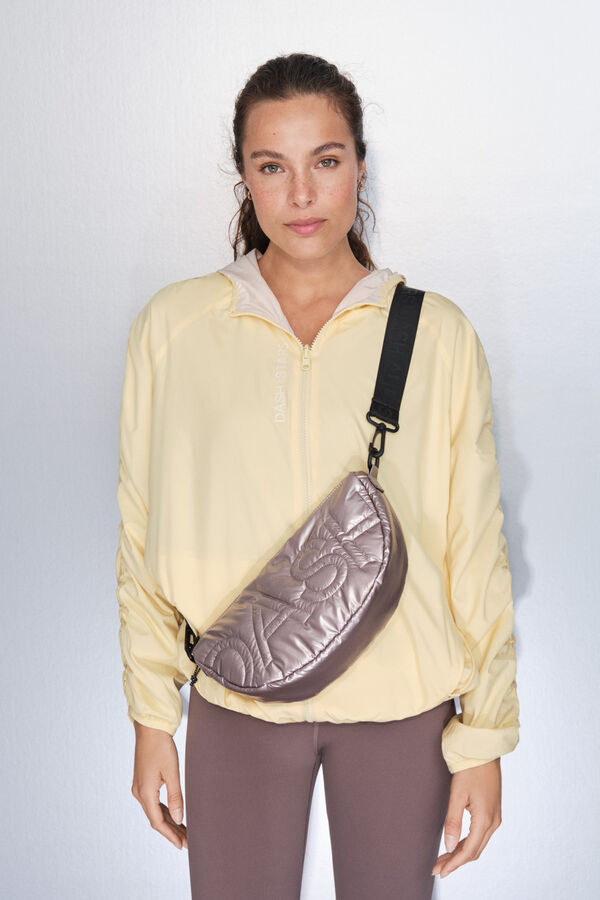 Dash and Stars Metallic pink nylon crossbody handbag, bag beige