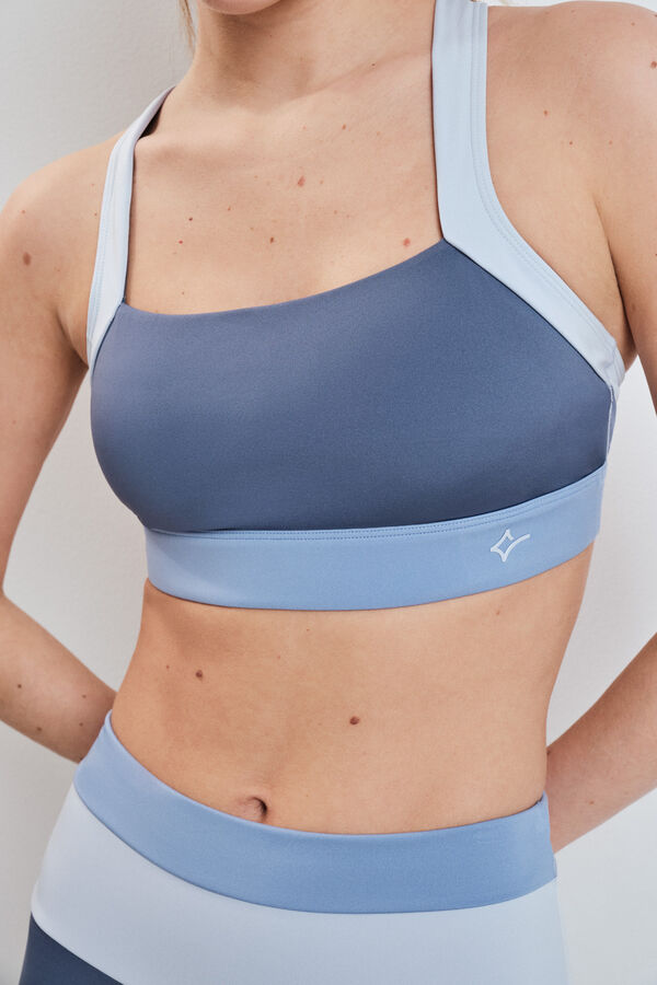 Dash and Stars Blue 4D Stretch color block sports bra blue