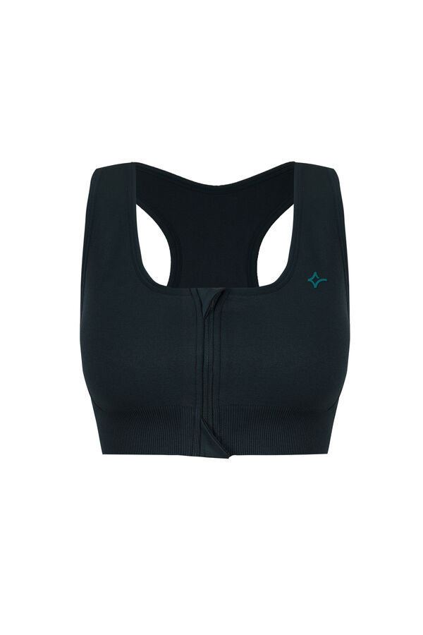 Dash and Stars Zeleni sportski grudnjak sa centralnim rajsfer&scaron;lusom SEAMLESS FIT green