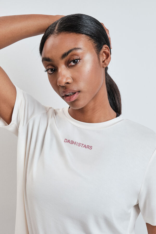 Dash and Stars T-shirt &agrave; manches courtes en modal blanche beige