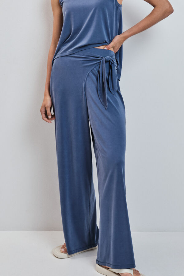 Dash and Stars Blue soft touch long palazzo trousers blue