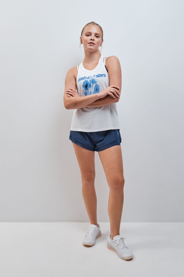 Dash and Stars T-shirt sans manches en coton blanc beige