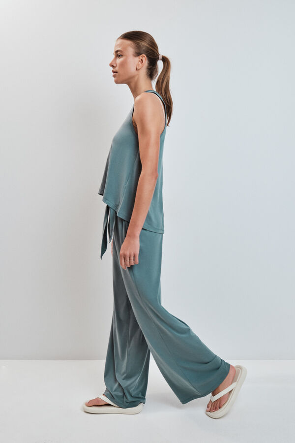 Dash and Stars Green soft touch long palazzo trousers green