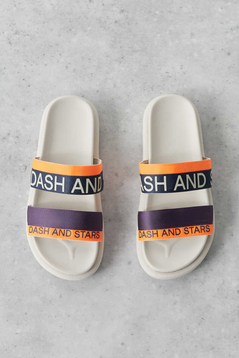 Dash and Stars Orange logo strap sandals white