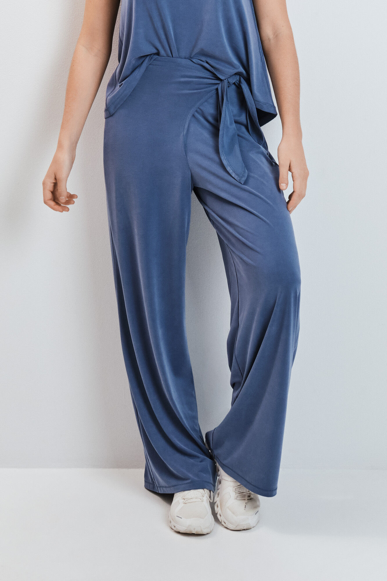 Dash and Stars Blue soft touch long palazzo trousers