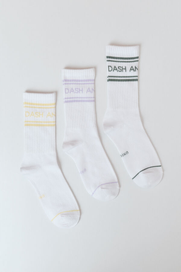 Dash and Stars Pack of 3 cotton long logo socks beige