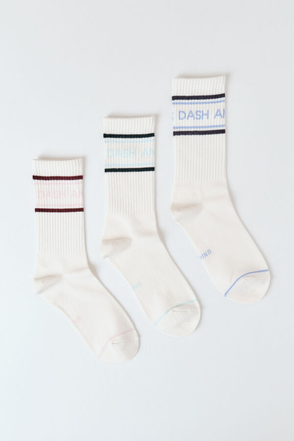 Dash and Stars 3-pack long logo cotton socks white
