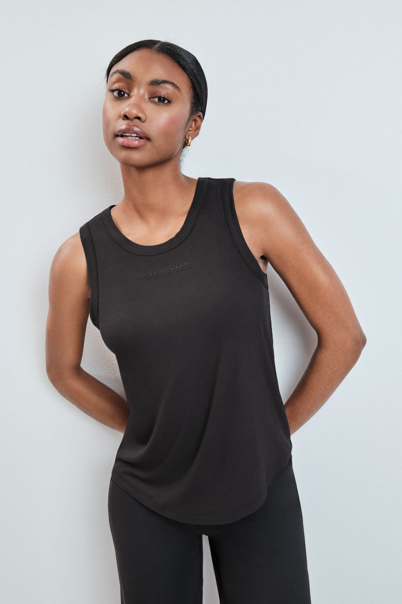 Dash and Stars Black ribbed vest top