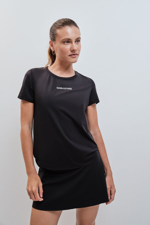Dash and Stars T-shirt technique &agrave; manches courtes noir noir