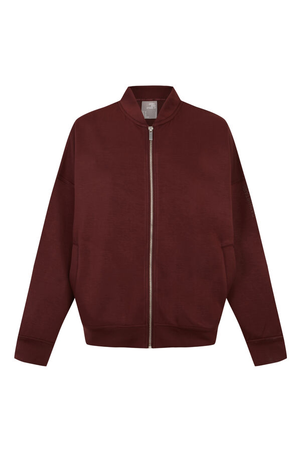 Dash and Stars Burgundy soft touch bomber jacket printed