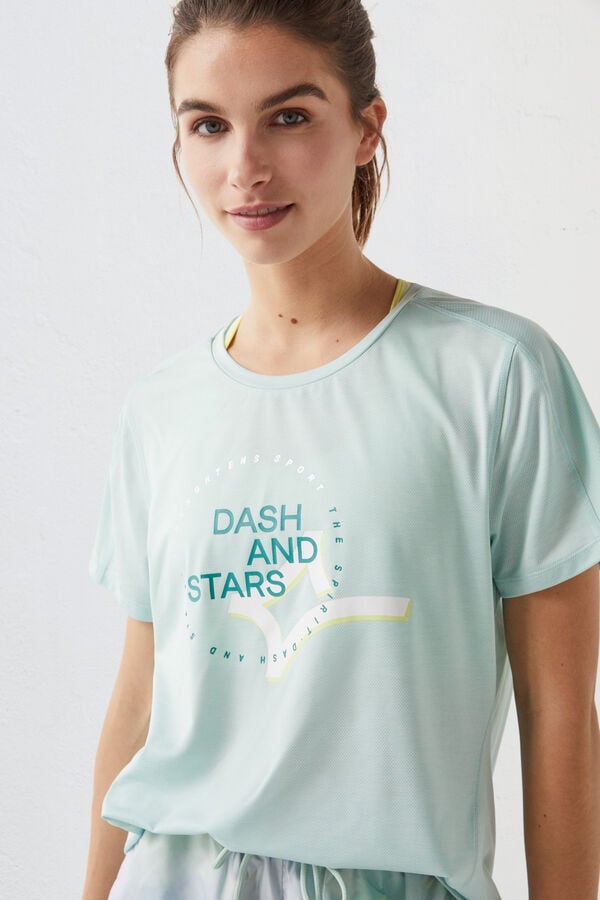 Dash and Stars T-shirt tissu technique logo bleu vert