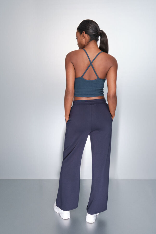 Dash and Stars Dark blue wide-leg straight trouser blue