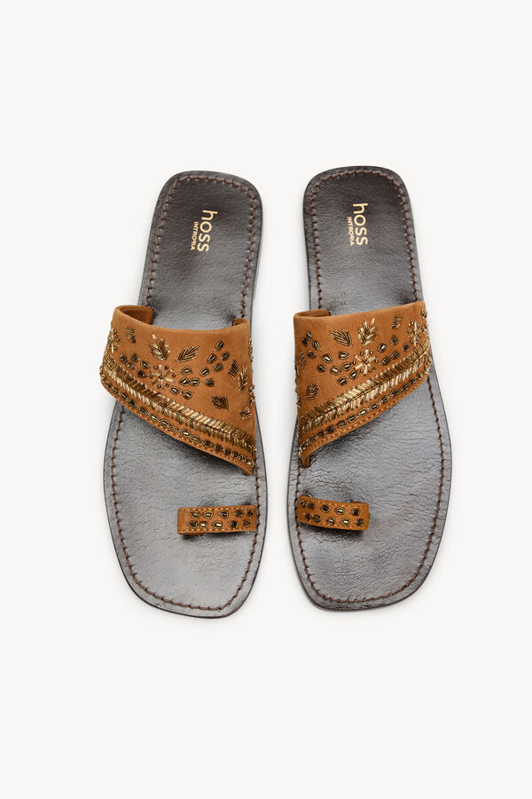 Hoss Intropia Macarena. Sandalias de ante bordadas Brown