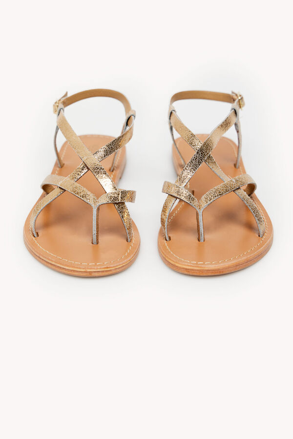 Hoss Intropia Melba. Flat metallic leather sandals Gold