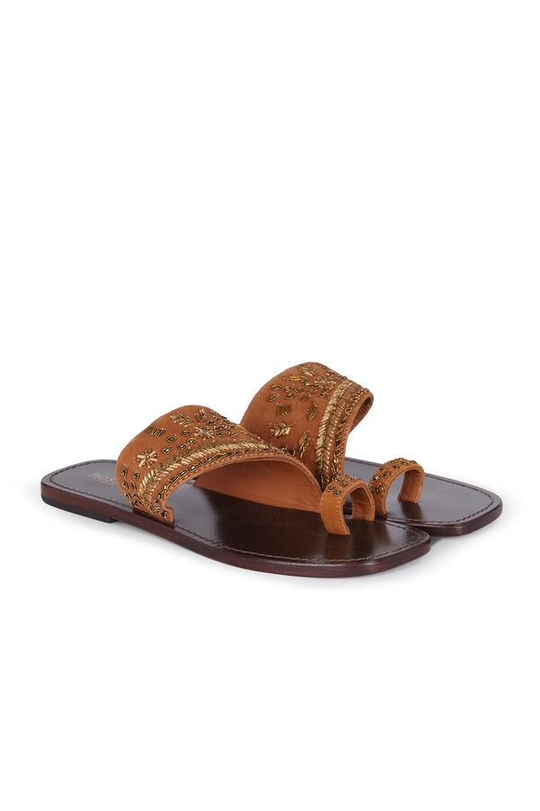 Hoss Intropia Macarena. Sandalias de ante bordadas Brown