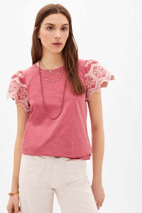 Hoss Intropia Marie Embroidered cotton T-shirt Pink