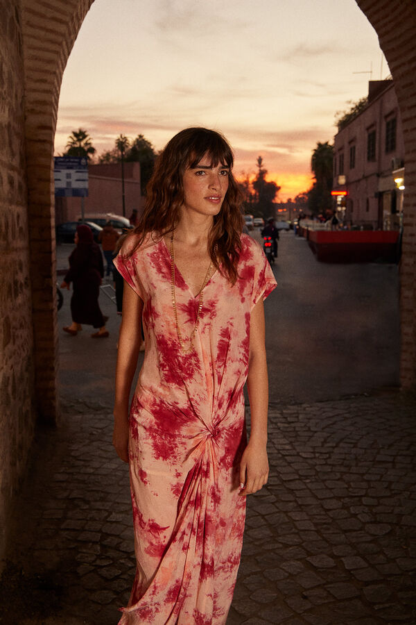Hoss Intropia Fiona. Tie dye dress with knot detail. Coral