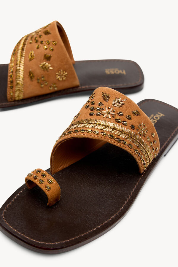 Hoss Intropia Macarena. Sandalias de ante bordadas Brown