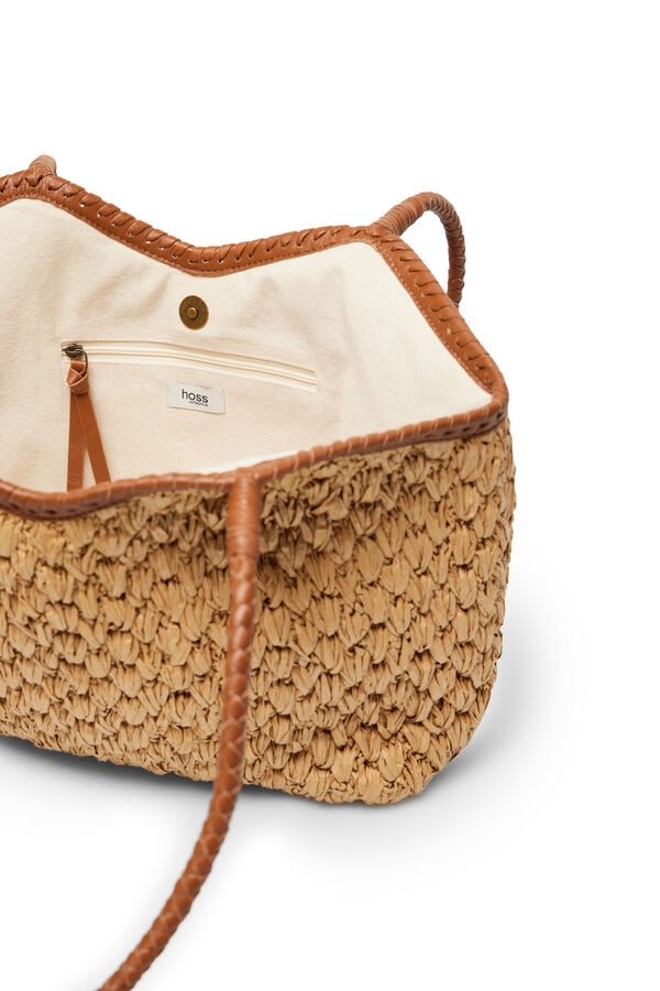 Hoss Intropia Magdalena. Bolso shopper rafia asa piel Beige