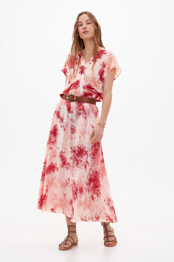 Hoss Intropia Edita. Tie dye blouse with knot detail. Coral