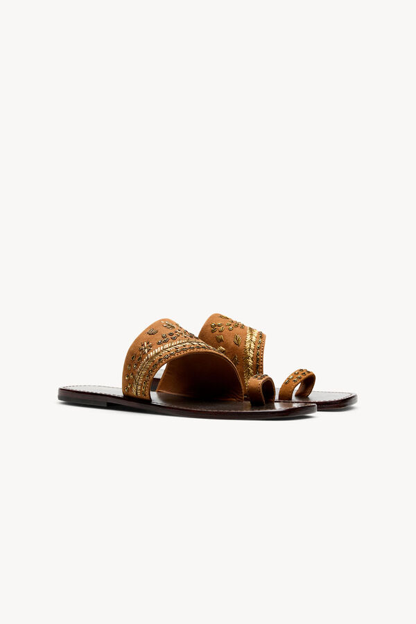 Hoss Intropia Macarena. Sandalias de ante bordadas Brown