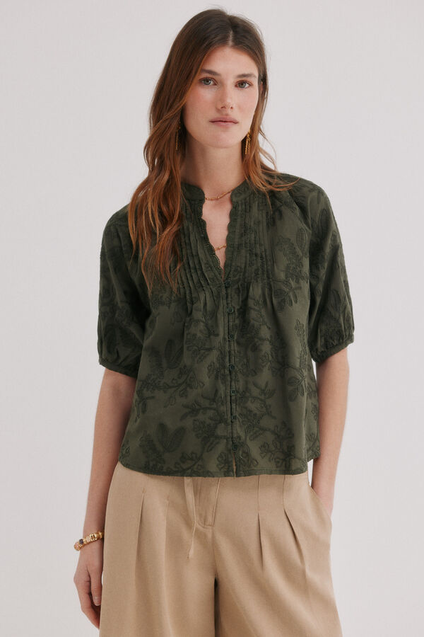 Hoss Intropia Celia. Blusa bordado floral Verde