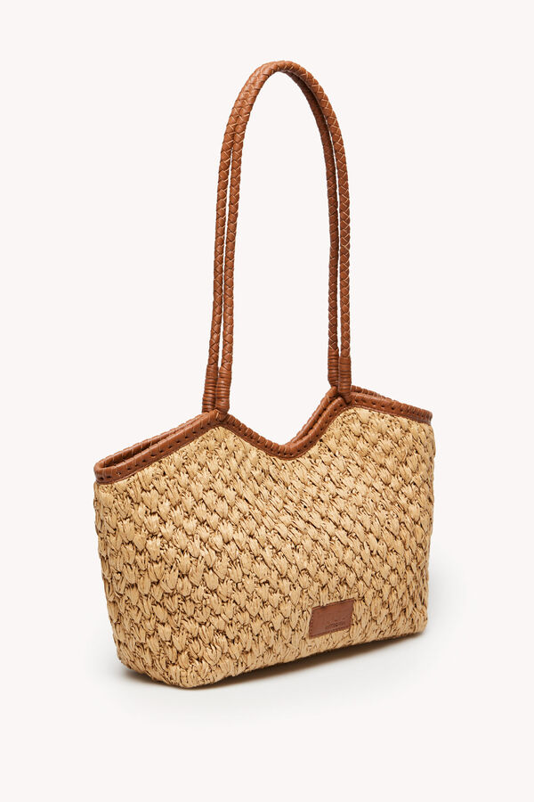 Hoss Intropia Magdalena. Raffia shopper bag with leather handle Beige