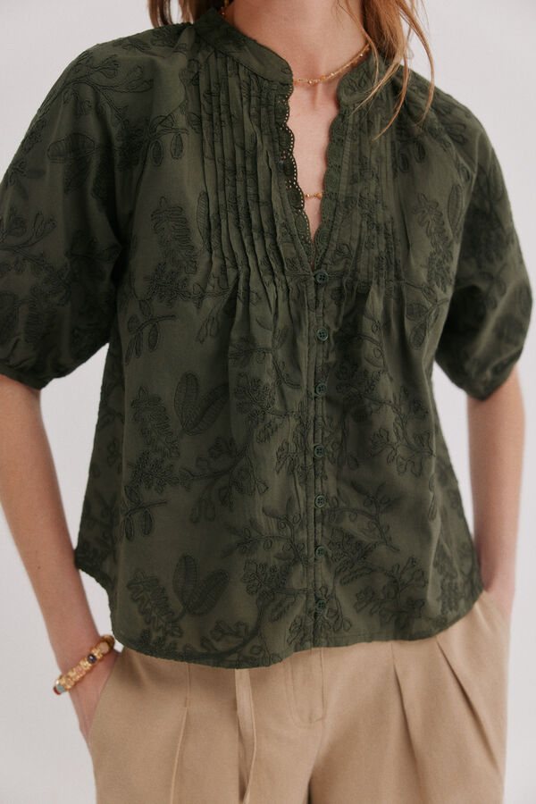 Hoss Intropia Celia. Blusa bordado floral Verde