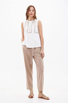 Hoss Intropia Pamela. Cotton trousers with belt Ivory