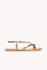 Hoss Intropia Melba. Flat metallic leather sandals Gold