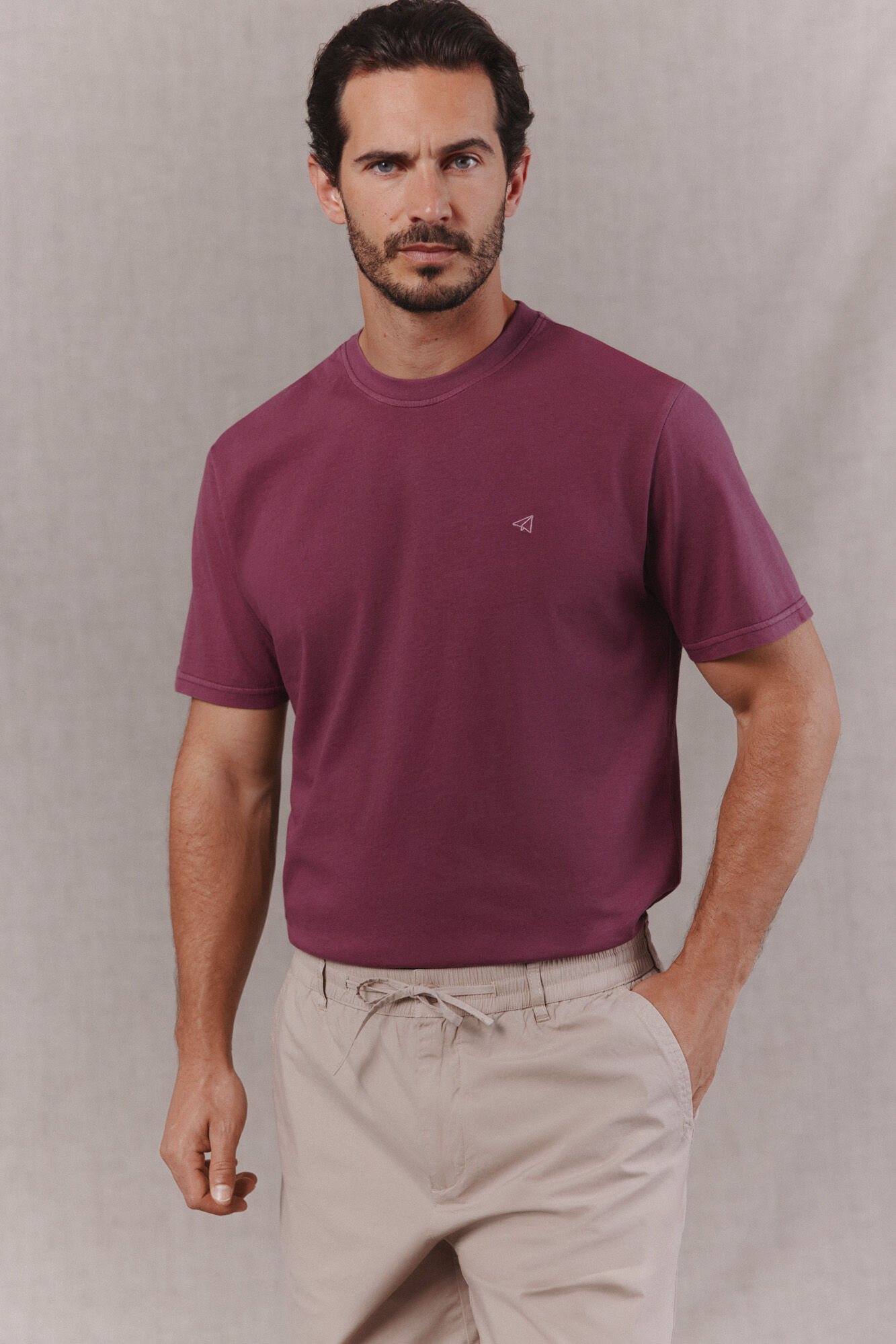 OOTO Camiseta b&aacute;sica lavada con bordado avi&oacute;n
