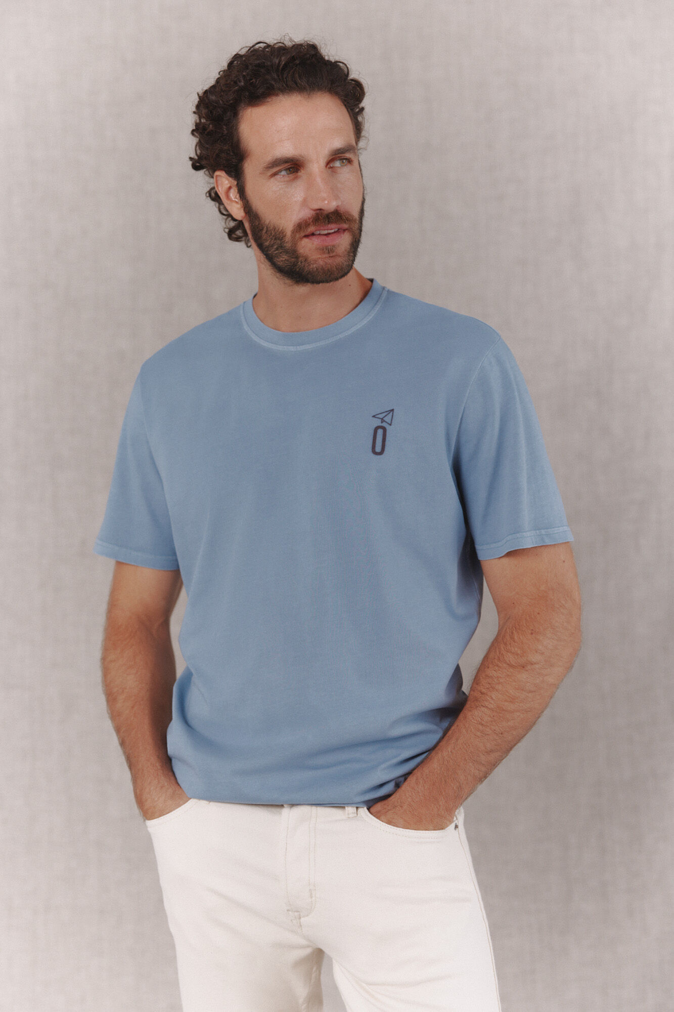 OOTO Camiseta b&aacute;sica lavada con estampado
