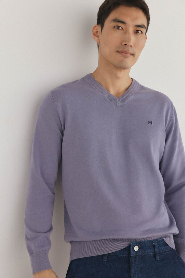 Pedro del Hierro gola de malha fina de algod&atilde;o premium com bico P&uacute;rpura