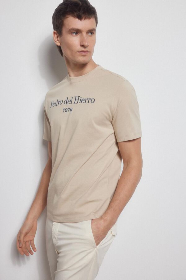 Pedro del Hierro Camiseta logo bordado Beige