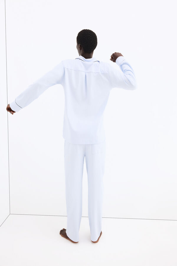 Pedro del Hierro Spanish cotton long sleeve pyjama shirt Blue