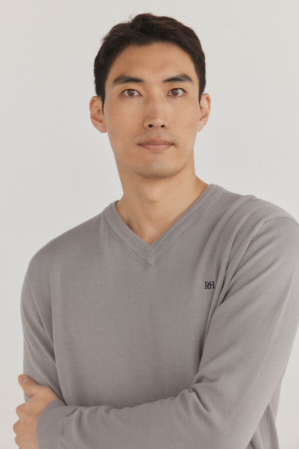 Pedro del Hierro gola de malha fina de algodão premium com bico Cizento