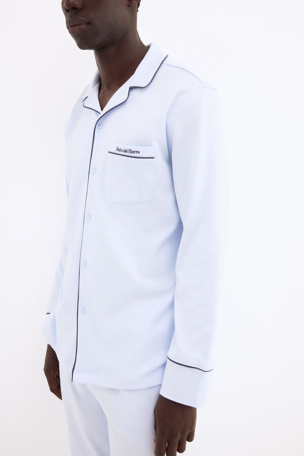 Pedro del Hierro Spanish cotton long sleeve pyjama shirt Blue