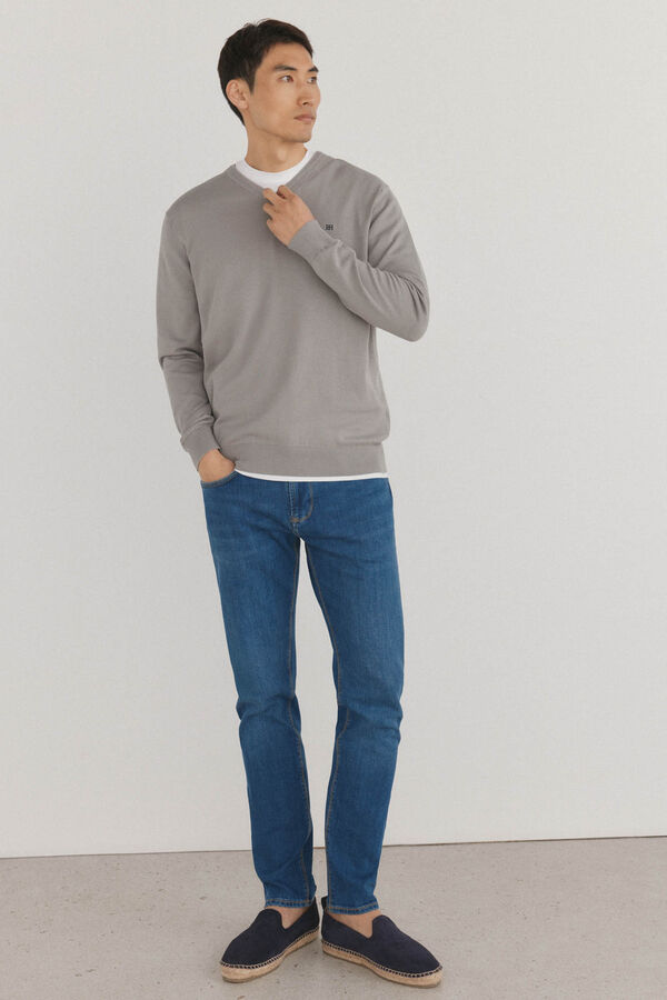 Pedro del Hierro gola de malha fina de algodão premium com bico Cizento