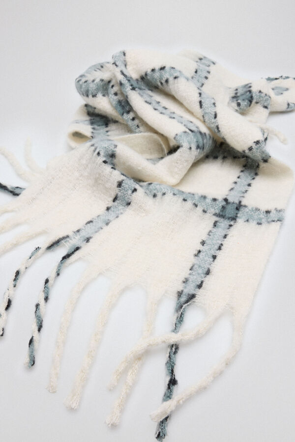 Pedro del Hierro Raw and blue plaid scarf Beige