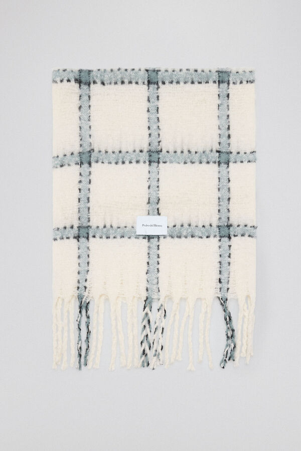 Pedro del Hierro Raw and blue plaid scarf Beige