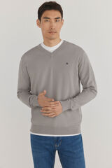 Pedro del Hierro gola de malha fina de algodão premium com bico Cizento