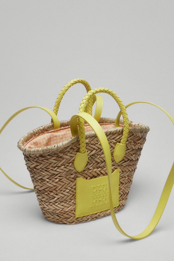 Pedro del Hierro Mini raffia basket bag with logo Yellow