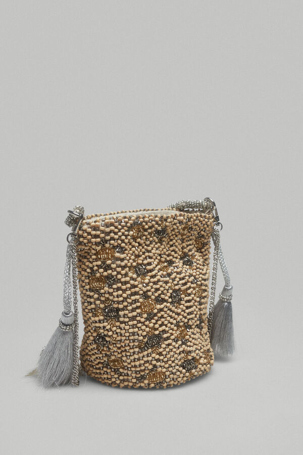 Pedro del Hierro Bolso saco mini flores metal Gris