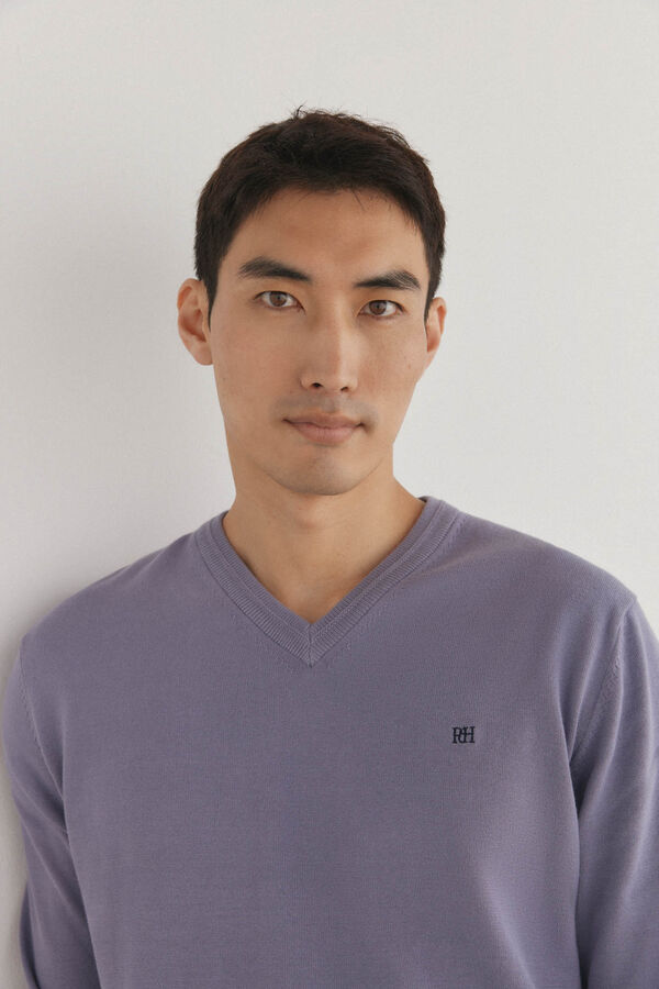 Pedro del Hierro gola de malha fina de algod&atilde;o premium com bico P&uacute;rpura