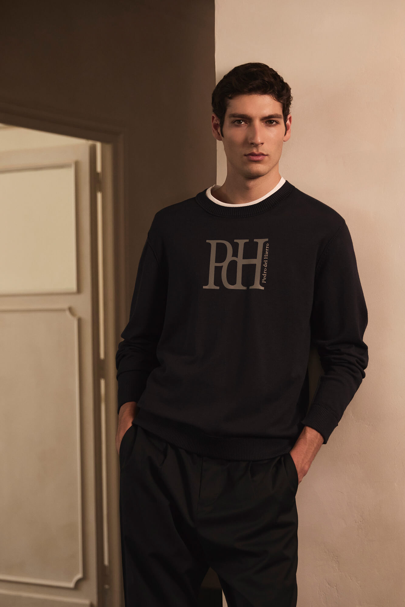 Pedro del Hierro Su&eacute;ter de malha fina com logo grande 