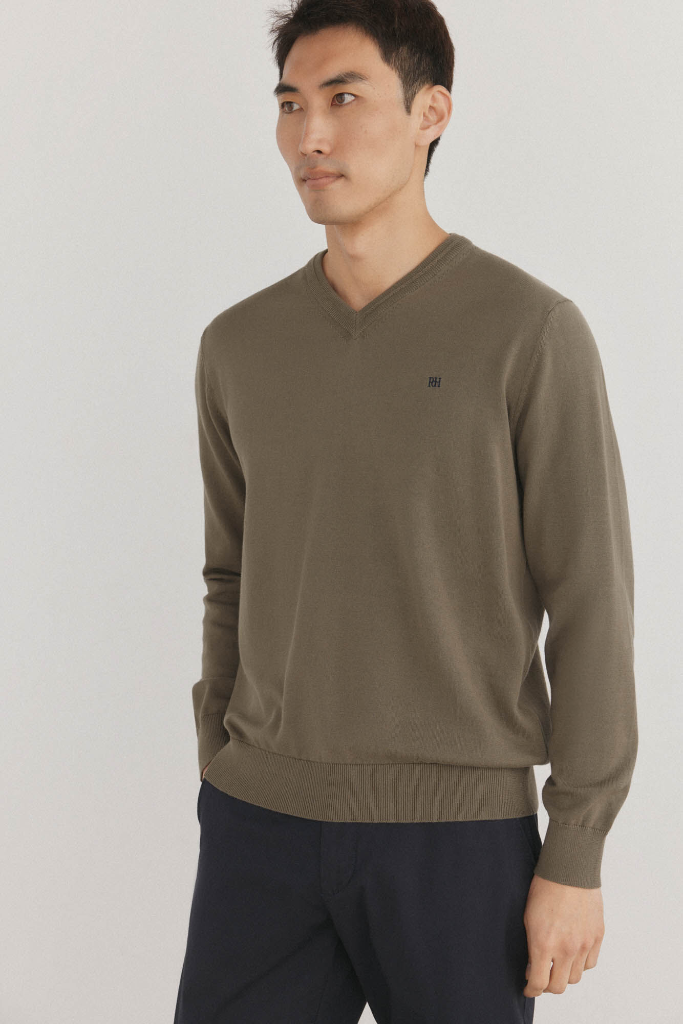 Pedro del Hierro gola de malha fina de algod&atilde;o premium com bico