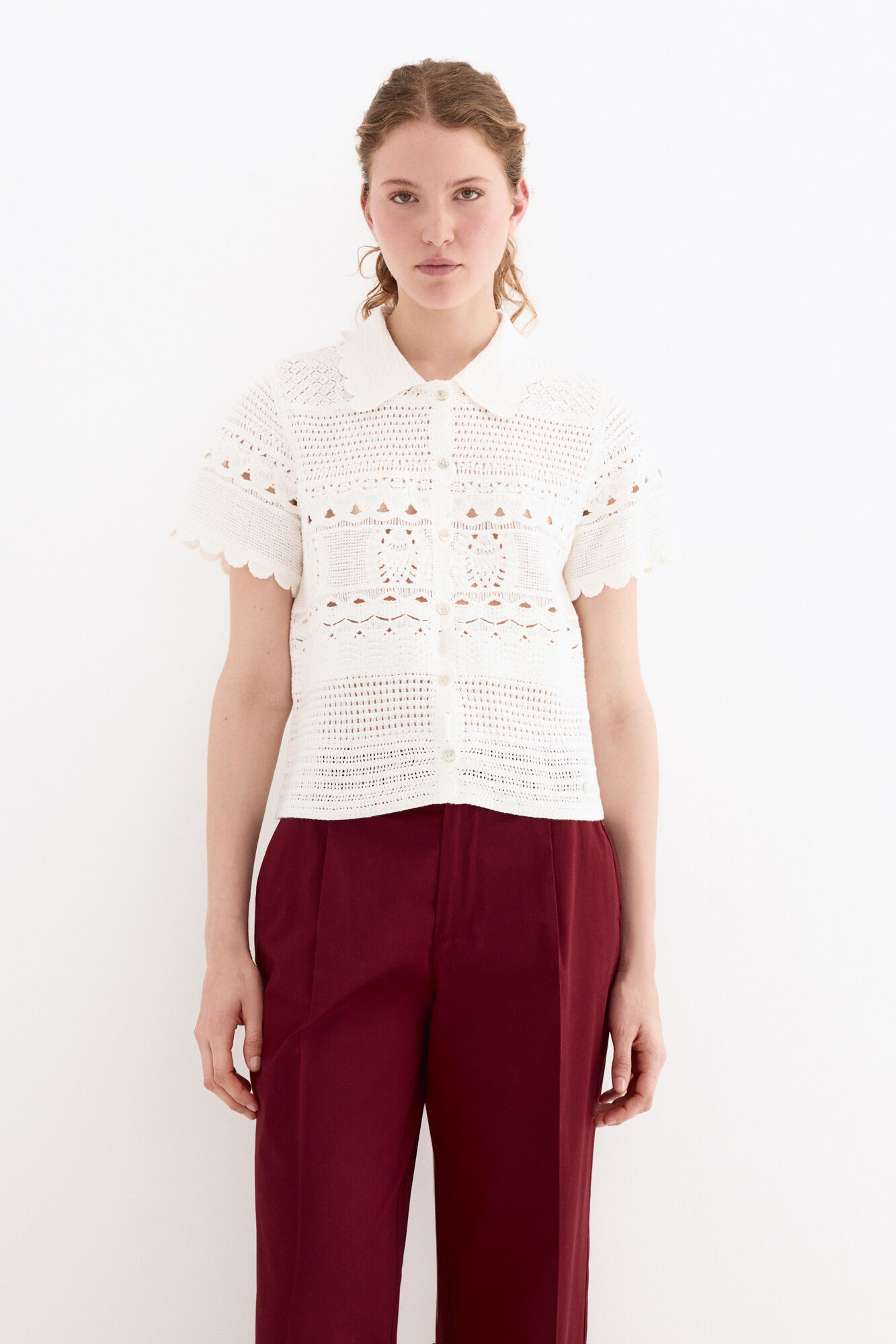 Pedro del Hierro Top gola polo efeito crochet de malha