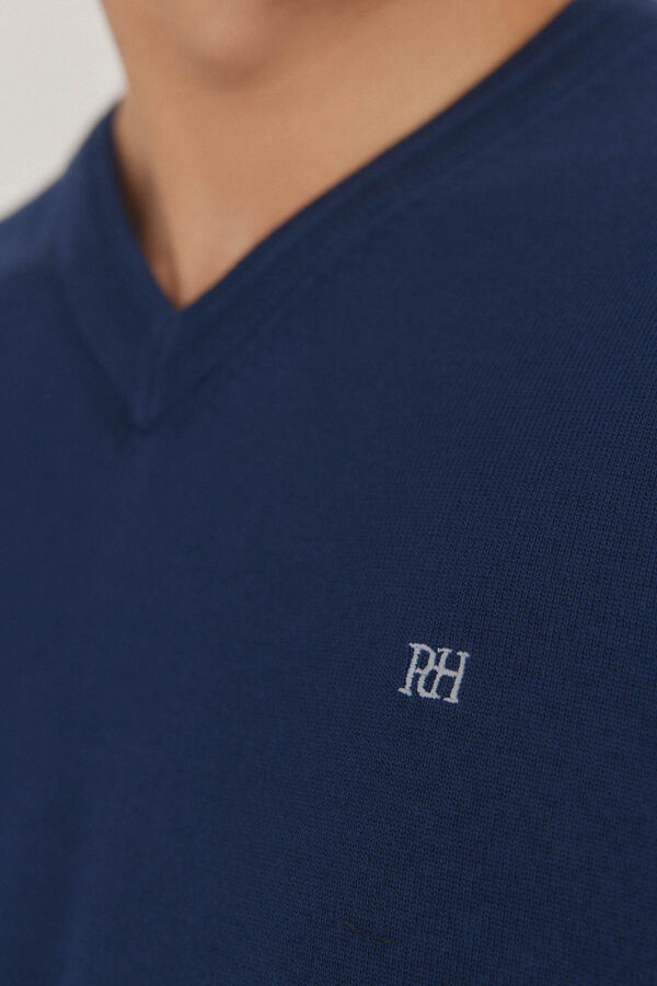 Pedro del Hierro gola de malha fina de algodão premium com bico Azul