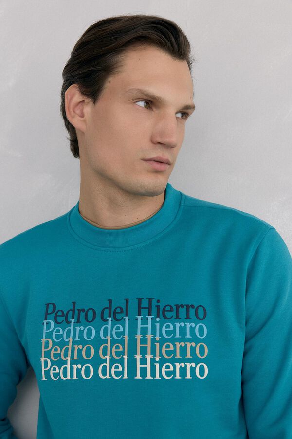 Pedro del Hierro Sweatshirt logo gola caixa Turquesa