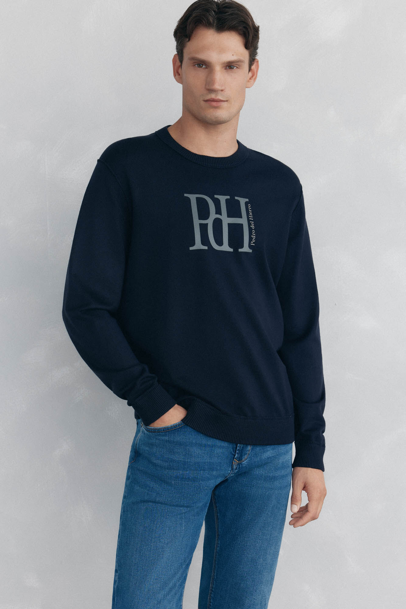 Pedro del Hierro Su&eacute;ter de malha fina com logo grande 